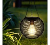Lampe suspendue solaire vintage en maille noire sphérique, lampe solaire LED étanche, lanterne à cage en fer avec contrôle automatique de la lumière, convient pour le jardin, la terrasse, la cour, le