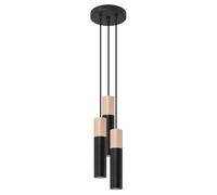 Suspension Acier Noir/Bois Naturel GU10 3 Pablo