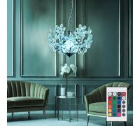 Suspension suspension feuille plafonnier suspension design fleur, acrylique, chrome, télécommande dimmable, 1x LED RGB 8,5W 806Lm blanc chaud, DxH 34x87 cm