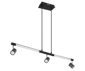 Lampe suspendue suspension lampe de salle à manger spot spot plafonnier, métal chromé noir plastique opale, 3x GU10, spots orientables, 1x LED 12W 690lm 3000K blanc chaud, H 120 cm