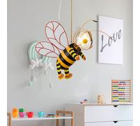 Lampe à suspension chambre d'enfant suspension abeille LED lampe de chambre garçons filles, métal noir jaune, LED 7W 700lm 2700K, LxPxH 36x25x120 cm