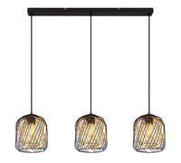 Lampe suspendue suspension table à manger cage lumineuse 3 lumières noir or H 150 cm