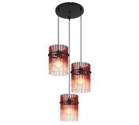 Lampe suspendue table à manger lampe de salon lampe suspendue verre noir rouge, tiges de verre, métal, 3x E27, DxH 47x140 cm