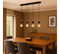 Lampe suspendue lampe de table à manger 4 flammes lampe suspendue lampe en bois lampe de salon, bois métal marron foncé noir, 4x E27, LxH 75 x 120 cm