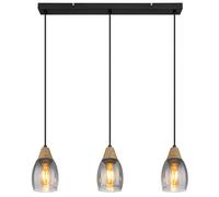 Lampe suspendue verre Lampe en verre fumée bois noir, 3x 4 watts 320 lumens 2200 kelvins, LxlxH 55x10x120cm