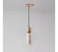 Lampe suspendue vintage à tête, style cylindrique moderne en travertin, luminaire style japonais en bois massif, idéal for un salon, une chambre ou une entrée.