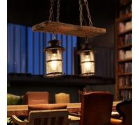 Lampe Suspendue Vintage Lampe Suspendue Rétro Edison Loft Lustre Rétro Industriel Fer Plafonnier Hauteur Réglable E27 Bois Fer Verre Abat-Jour Suspension Restaurant Café Décoration, 4Heads