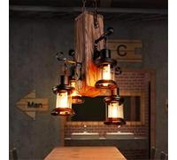 Lampe Suspendue Vintage Lampe Suspendue Rétro Edison Loft Lustre Rétro Industriel Fer Plafonnier Hauteur Réglable E27 Bois Fer Verre Abat-Jour Suspension Restaurant Café Décoration, 3Heads