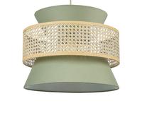 Beliani Lampe à Suspension Lumière Douce Abat-Jour en Coton Rotin Naturel et Vert Luyano