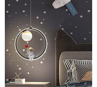 Lampe Suspension Enfant Creative Astronaute Lune Suspension Luminaire LED Pendentif Lampe 3000K-6000K Lustre Plafonnier pour Enfants Chambre Décoration, 16W 25cm (A)