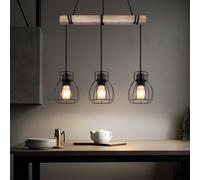 Lampe Suspension Holzleuchte 3 à Flammes Campagne Métal Nature Hauteur 140cm