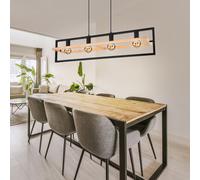 Lampe Suspension Holzleuchte 4 à Flammes Luminaire de Salon Braun Noir