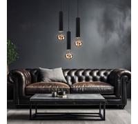Lampe Suspension Holzleuchte Lampe de Salon 3 à Flammes Noir H 160 CM