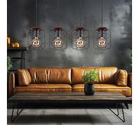 Lampe Suspension Holzleuchte Lampe de Salon Grille 4 Flammes H 120 CM