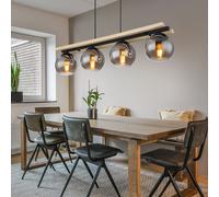 Lampe Suspension Holzleuchte Maison de Campagne 4 à Flammes Verre Fumé H 120cm