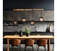 Lampe Suspension Lampe de Salon 4 à Flammes Holzleuchte Noir H 140 CM