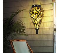 Lampes solaires pour accrocher à l'extérieur Décoration de jardin pour l'extérieur luminaire, batterie IP44 résistant aux intempéries, métal noir ambre, 15x LED 3200K, DxH 13,5x50cm