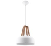 Lampe suspension lampe suspension blanche bois naturel lampe de salle à manger lampe suspension salon, métal rond, 1x E27, DxH 30x80 cm