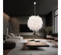 Suspension LED Lampe à suspendre Lampe à ressort Lampe de chambre à coucher Lampe de salon, textile blanc plumes, 1x E27 LED blanc chaud, DxH 60x130 cm