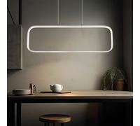 Suspension lampe de chambre moderne argent suspension opale, cadre LED rectangle, métal mat, LED 24W 1400lm 3000K blanc chaud, LxlxH 80x10x120 cm