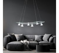 Lampe Suspension Lumière pour Salle à Manger Verre Inox 6 à Flammes LED H 160 CM