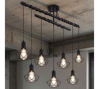 Lampe à suspension lampe à suspension moderne lampe de salle à manger industrielle noire lampe à suspension réglable en hauteur, abat-jour cage, 7 flammes E27, LxlxH 100x15x100 cm