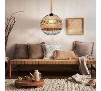 Lampe suspendue rétro en corde de chanvre, lampe de table à manger bohème, grillage noir, 1x E27, DxH 30 x 120 cm