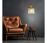 Lampe Suspension Luminaire Réglable en Hauteur Pendeloques en Cristal Bois E27