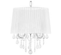 Lampe Suspension Lustre Glamour en Tissu Blanc avec Cristaux Décoratifs E14 40W Solution Éclairage de Style pour Salon Tendance Beliani