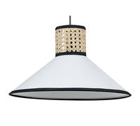 Lampe à Suspension à Abat-Jour en Rotin Coton et Polyester Blanc et Naturel Mant