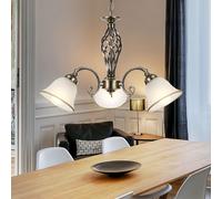 Lampe Suspension Pendentif de Plafond 3 Flammes Vieux Laiton Verre Satiné 3x E27