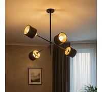 Lampe Suspension Plafonnier Métal Tissu 4 à Flammes or Noir 4x E14