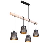 Lampe suspension poutre en bois suspension lampe de salle à manger rétro suspendue avec quatre abat-jour en métal, or noir, 4x E27, LxPxH 85x17x120 cm, salon