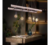 Lampe suspension poutre en bois suspension lampe rétro bois salle à manger suspension 4 flammes, optique échelle, 4x E27, LxlxH 115 x 30 x 192 cm