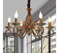 Lampe Suspension Rustique Lustre Vintage Rural Bar En Fer Rouille Art Plafonnier Bougie Lampe Suspendue Rétro Plafonnier Salon Lampe Suspendue Antique Lampe Industrielle Droplight Abat-Jour,Rost