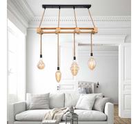 Lampe Suspension Salle à Manger Holzleuchte 4 à Flammes Bâton Chanvre E27 Nature