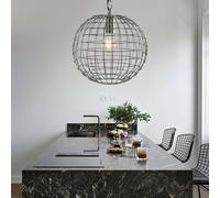 Lampe Suspension Salle à Manger Luminaire Suspendu Boule Grille Métal Argent E27