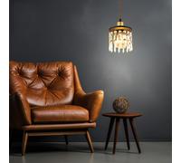 Lampe en bois suspension suspension laiton doré suspension cristal salon, hauteur réglable, verre, noir, 1x E27, DxH 15x120 cm