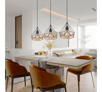 Lampe Suspension Suspensions Noir Lumière pour Salle à Manger Grille 3 à Flammes