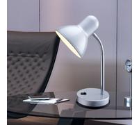 Lampe de table avec interrupteur à bascule lampe de bureau argentée bras flexo lampe de table chrome chambre, 1x douille E27, DxH 13x33 cm