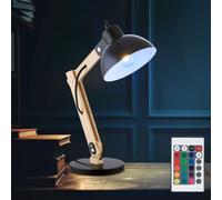 Lampe de table à intensité variable avec télécommande Lampe de table LED Lampe de bureau réglable, métal bois, changement de couleur RGB, 8,5W 806lm blanc chaud, LxH 32 x 45 cm Schwarz