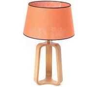 Lampe table selva bois et abat jour en lin brique - e27_40w - Amadeus - Marron - Bois Bois G