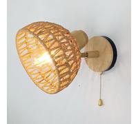 Lampe tissée, Application Murale Bois avec Interrupteur Cordon Traction, Mural rétro en rotin, E27, Lampes murales de Conception Industrielle Japonaise pour Le Salon, Chambre à Coucher