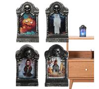 Lampe Tombstone Halloween - Ensemble de pierre tombale éclairée d'Halloween de 4 avec 7 couleurs clignotant Lumière | Resin étanche à LED à LED Decorative Party Party pour la maison hantée de cour ext