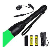 Lampe torche de chasse, kit de lampe de poche pour engin de chasse rechargeable pour Coyote Hog Fox par 3x faisceaux de LED XP-E2 650 lumens 1 mode avec commutateur de pression (Vert Zoomable)