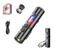 Lampe Torche EDC Rechargeable de Poche, Mini Lampe Torche 6 en 1 Rechargeable avec Porte-Clés, Lampe COB 500 Lumens avec Mini Lampe UV et Allume-Feu, Lampe à Base Magnétique(Noir,Regular Version)