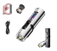 Lampe Torche EDC Rechargeable de Poche, Mini Lampe Torche 6 en 1 Rechargeable avec Porte-Clés, Lampe COB 500 Lumens avec Mini Lampe UV et Allume-Feu, Lampe à Base Magnétique(Silver,Lgnition Version)