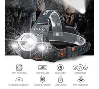 Lampe Torche Frontale - eTakin - LED - 2pcs 18650 Batteries - Rechargeable USB - Noir