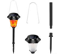 Lampe torche hexagonale d'extérieur à énergie solaire avec effet de flamme LED réaliste et deux options de montage pour éclairage de jardin et paysage (A)