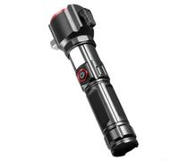 Lampe torche LED rechargeable avec zoom réglable entre le projecteur et le large projecteur, banque d'alimentation USB intégrée et marteau de sécurité (A)